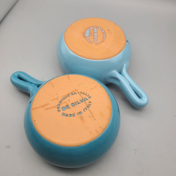 DE SILVA Italy (2) Bowls Soup Chili Stoneware Baking Dishes Handled Crocks Blue - Picture 5 of 6